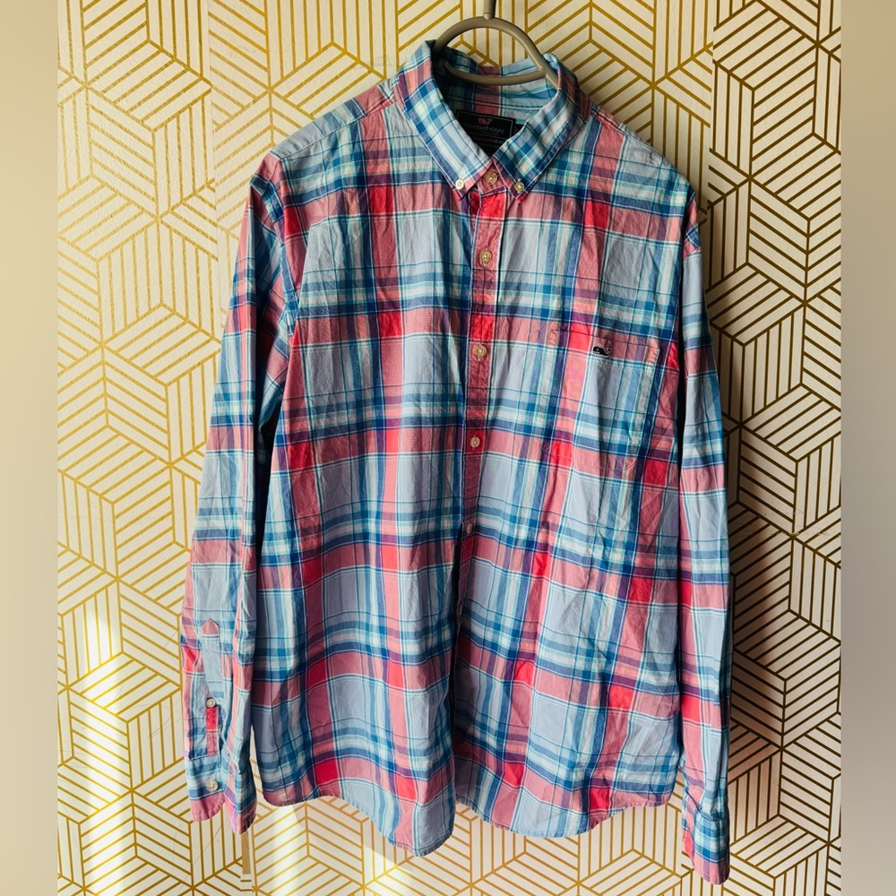 Vineyard Vines 100%Cotton Mens Shirt 2xl Button Down Plaid Shirt